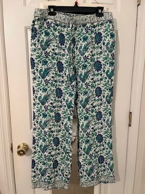 Calypso St. Barth 💯 linen cotton peacock 🦚 print pants drawstring waist M